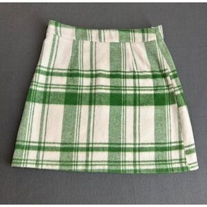 Cider Skirt Women L Green Plaid Mini A-Line High Waisted Preppy Brushed Soft